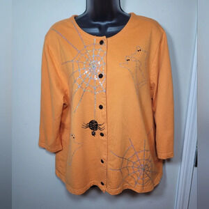 Onque Woman Orange Sweater with Spider Web Design
